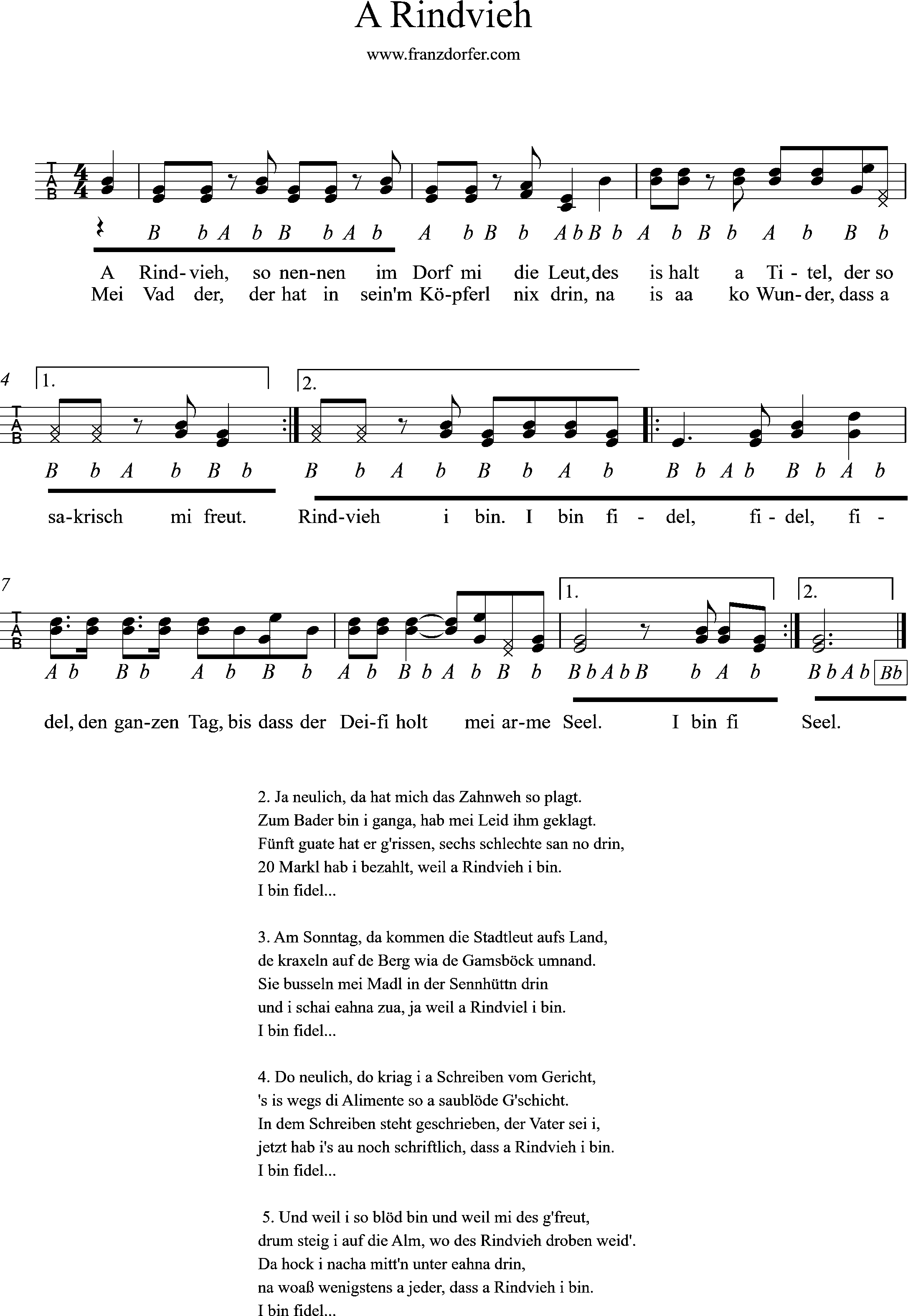 A Rindvieh-Griffschrift A Rindvieh-Griffschrift für Steirische harmonika